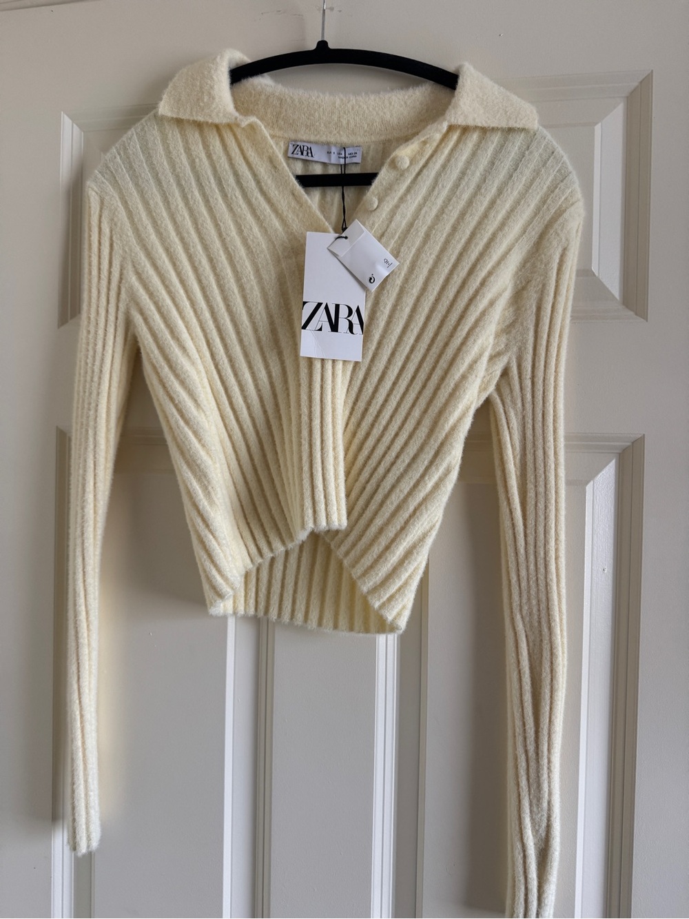 Zara yellow Ribbed Collared Knit Sweater